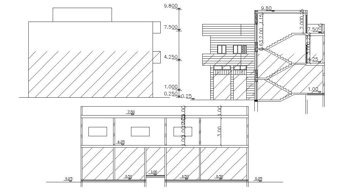 Elevations And Section Of Building Design AutoCAD File 