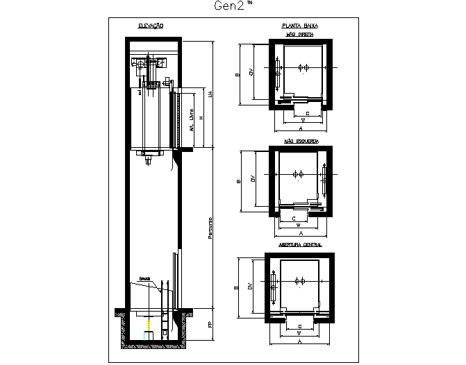 Elevator plan and section detail dwg file