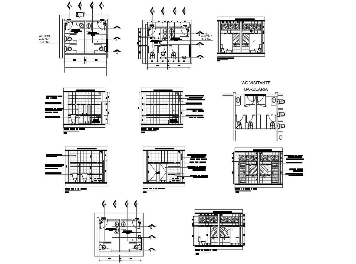 Enlarge drawing of restaurant bathroom in dwg file