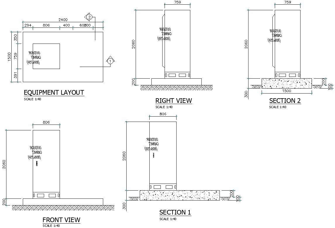Equipment layout in  AutoCAD, dwg file.