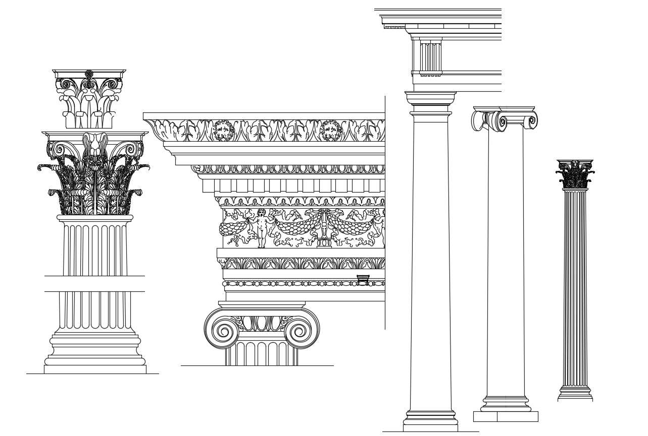 Ethic Style Traditional Column Elevation Design CAD Drawing Download
