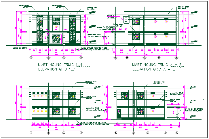 Exterior wall elevation view detail dwg file