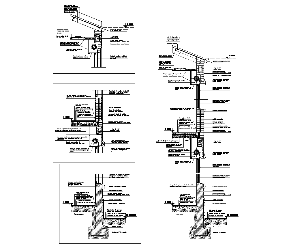 Facade in section view details and specifications plan detail dwg.