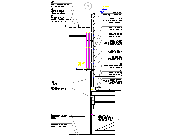 Facade section plan detail dwg file