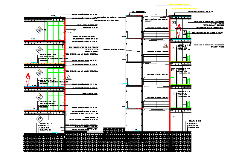 Facade walls cutting PVC detail dwg file