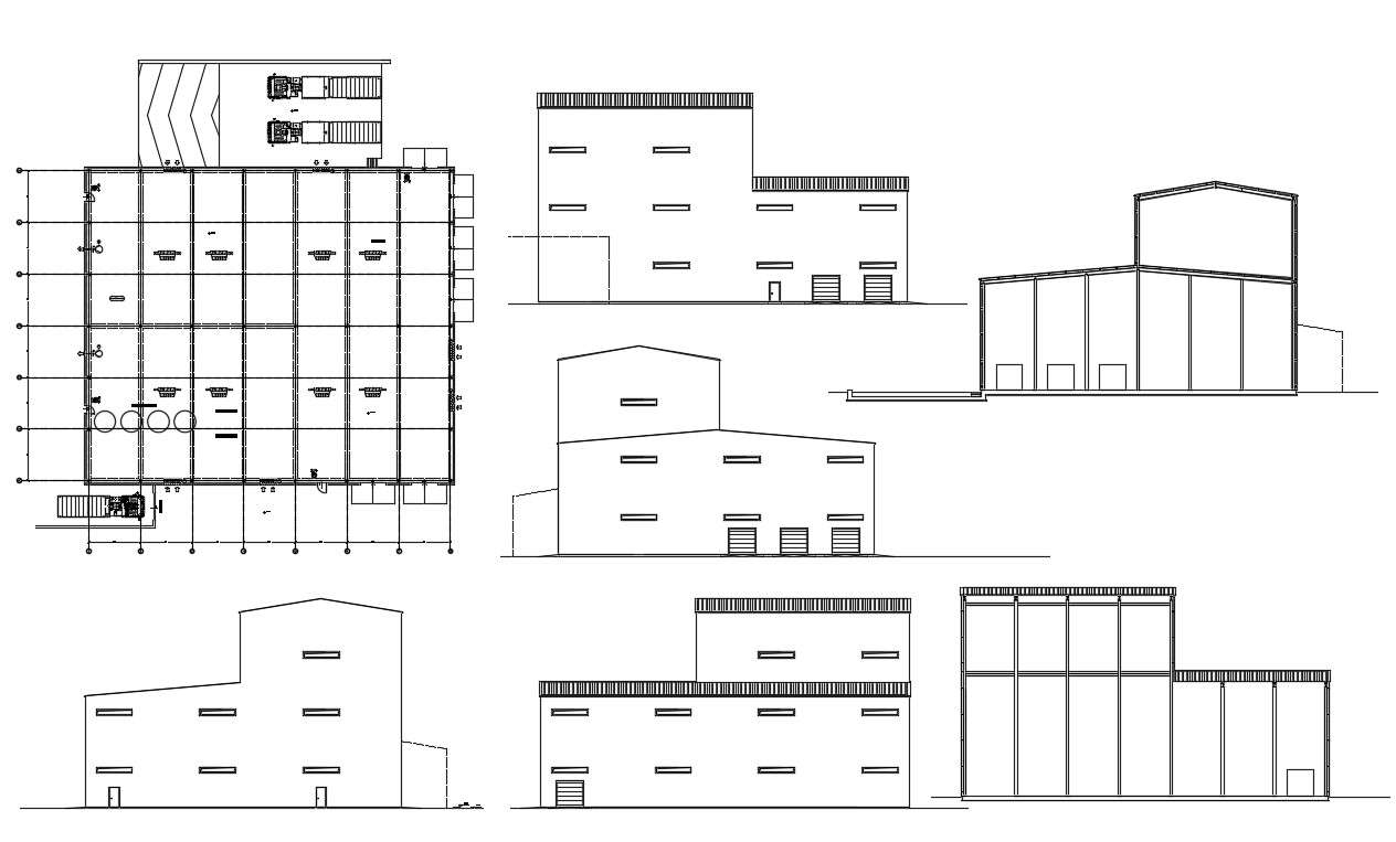 Factory Building Elevation design DWG File