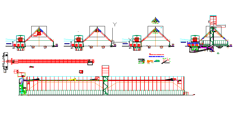 Factory machinery with plan and elevations 