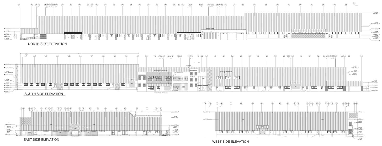 Factory design with all side elevation design and entrance details dwg autocad drawing . 