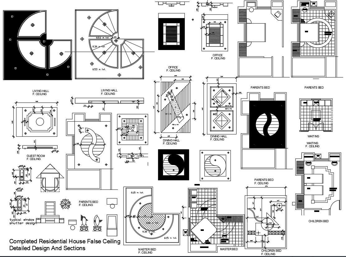 False Ceiling Design DWG for Residential House Rooms