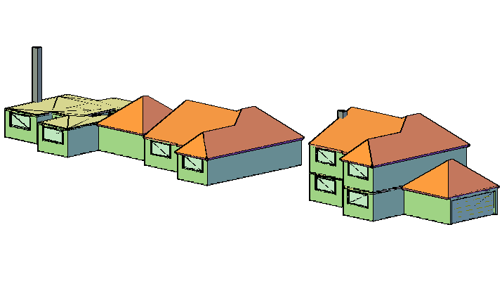 Family home sand two levels 3 D view detail dwg file