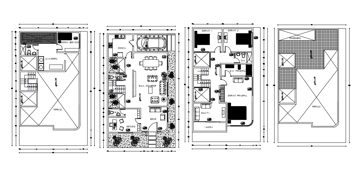 Family House Plans In DWG File
