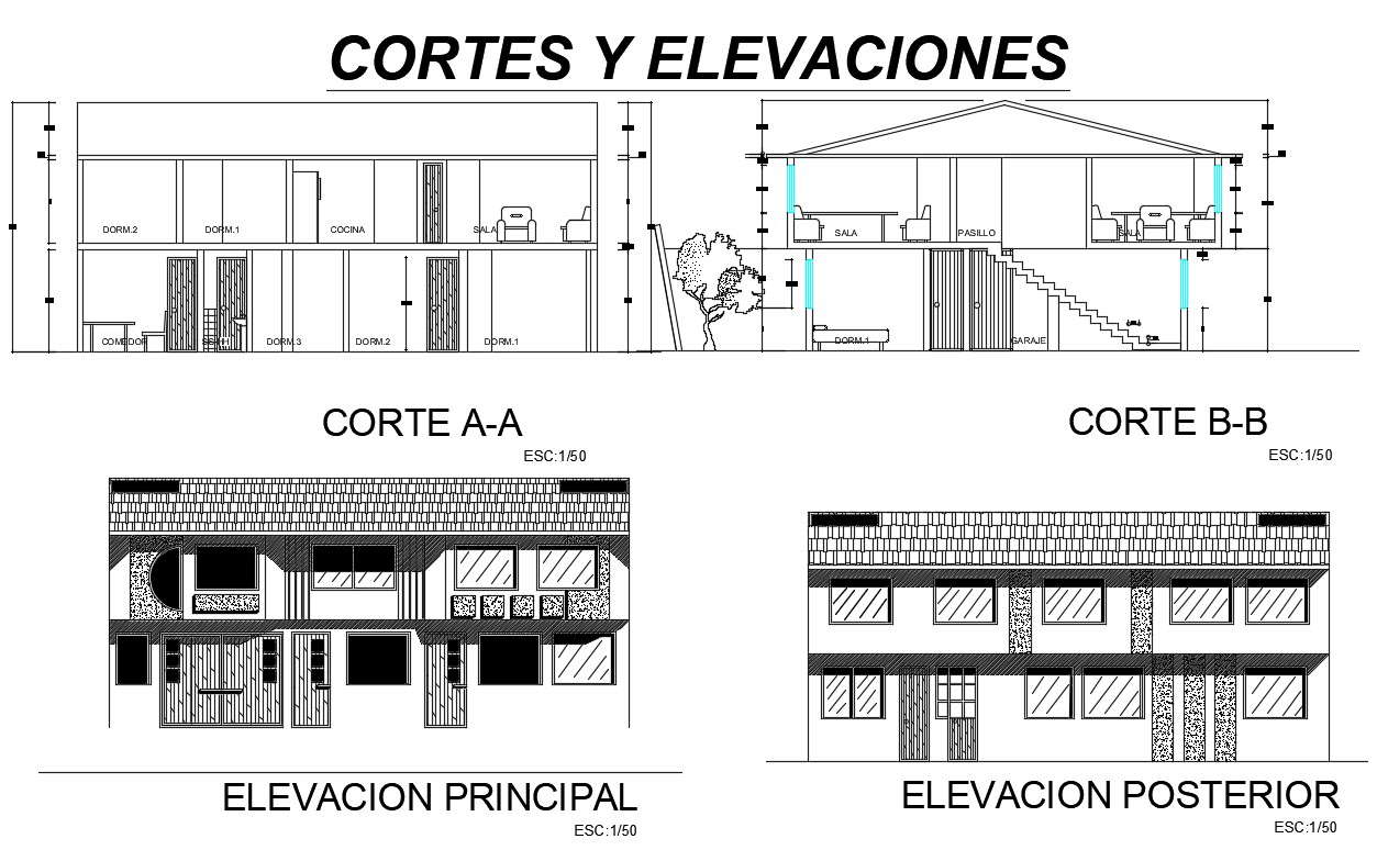 Family house plan drawing in dwg file