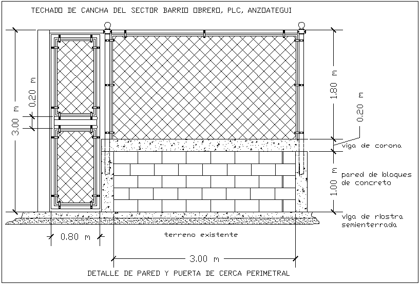 Fence door design view with wall dwg file