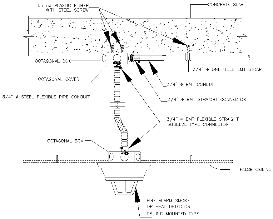 Fire Alarm smoke or Heat Detector ceiling mounted type Detail DWG AutoCAD file