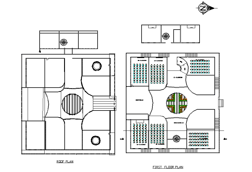 First floor plan and roof plan detail dwg file