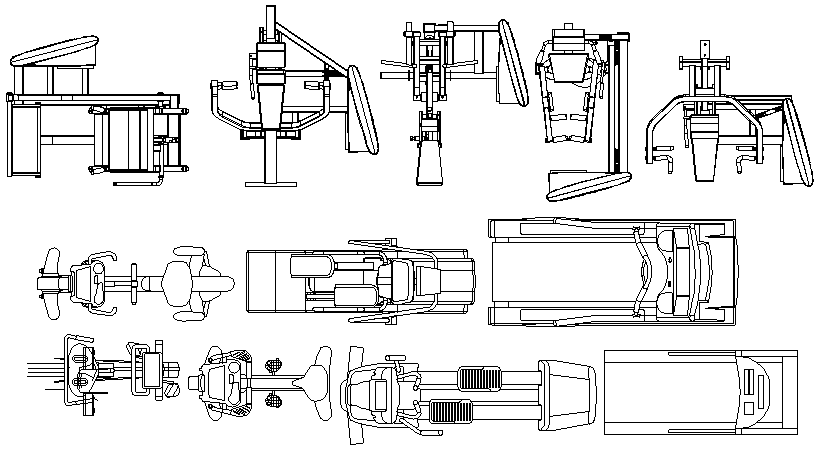 Fitness equipment blocks details dwg file
