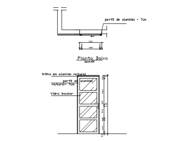 Fix glass plan and elevation detail dwg file