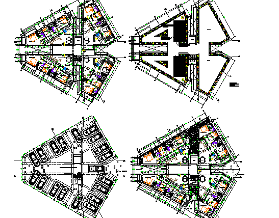 Floor plan layout details of multi-flooring housing building dwg file