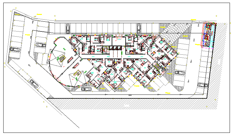 Floor plan of a hotel and restaurant dwg file 