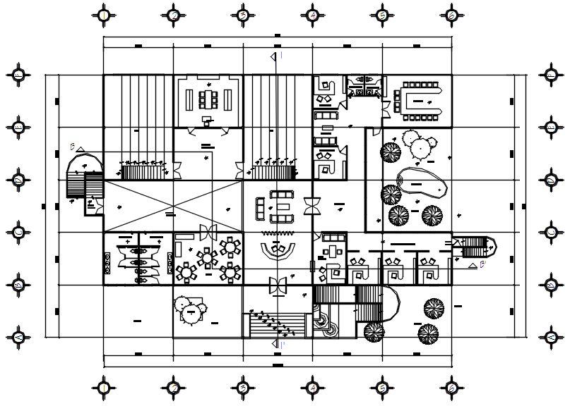 Floor plan of office with furniture details in dwg file 