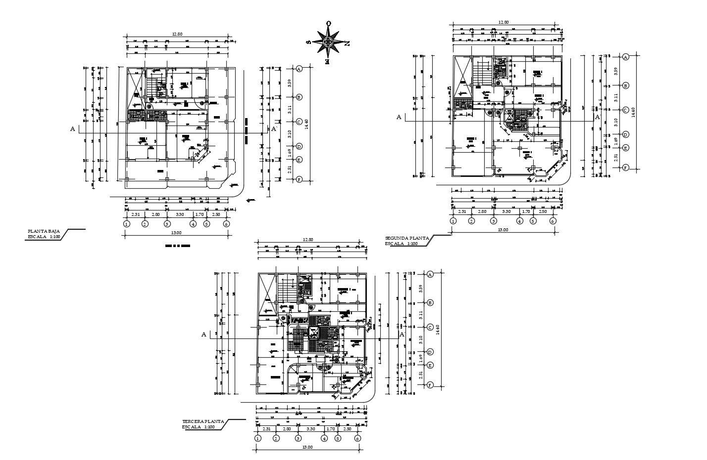 Floor plan of residential building with detail dimension in AutoCAD