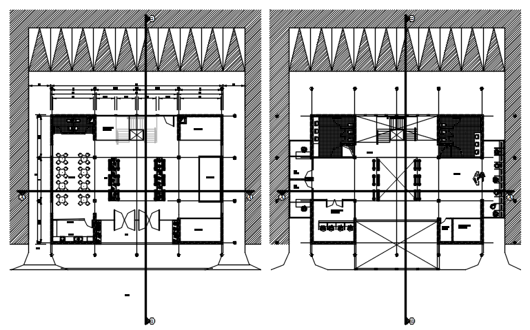 Floor plan of the office building with detail dimension in dwg file
