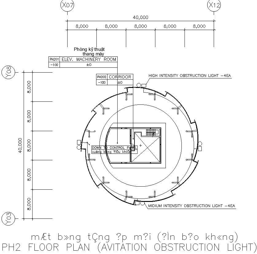 Floor plan of aviation obstruction light in AutoCAD 2D drawing, dwg file, CAD file