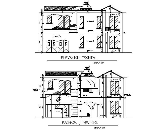 Font elevation and section detail dwg file