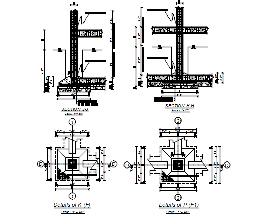 Footing detail pan and section detail dwg file