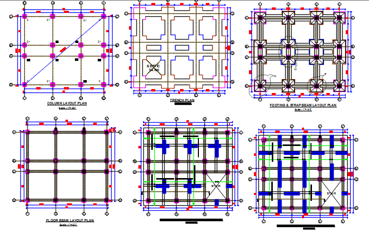 Footing plan to Roof plan detail dwg file