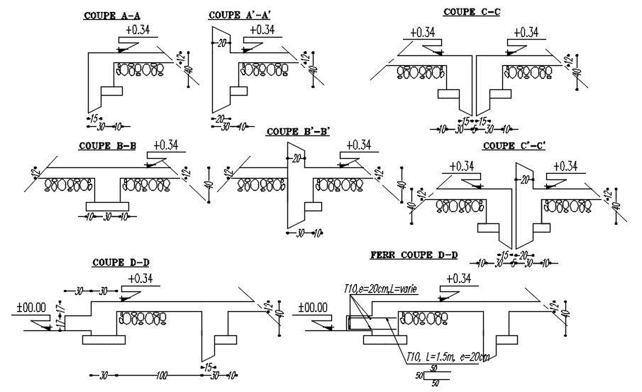 Formwork details of the staircase section in AutoCAD 2D drawing, CAD file, dwg file
