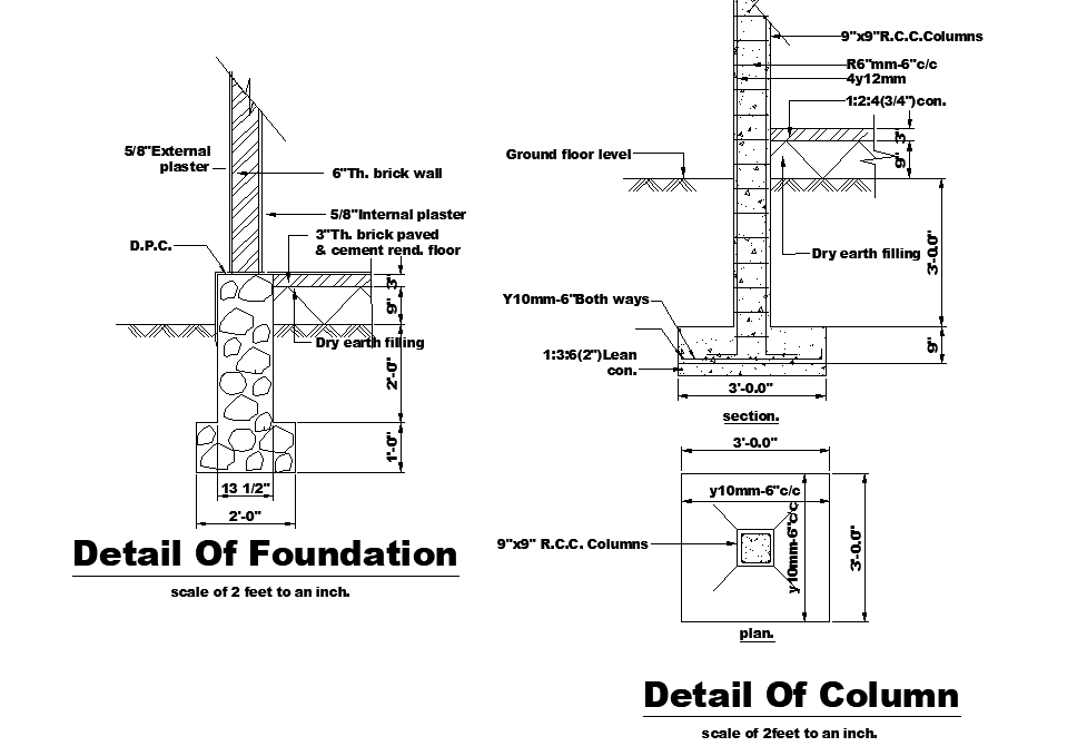 Foundation and column detail dwg file