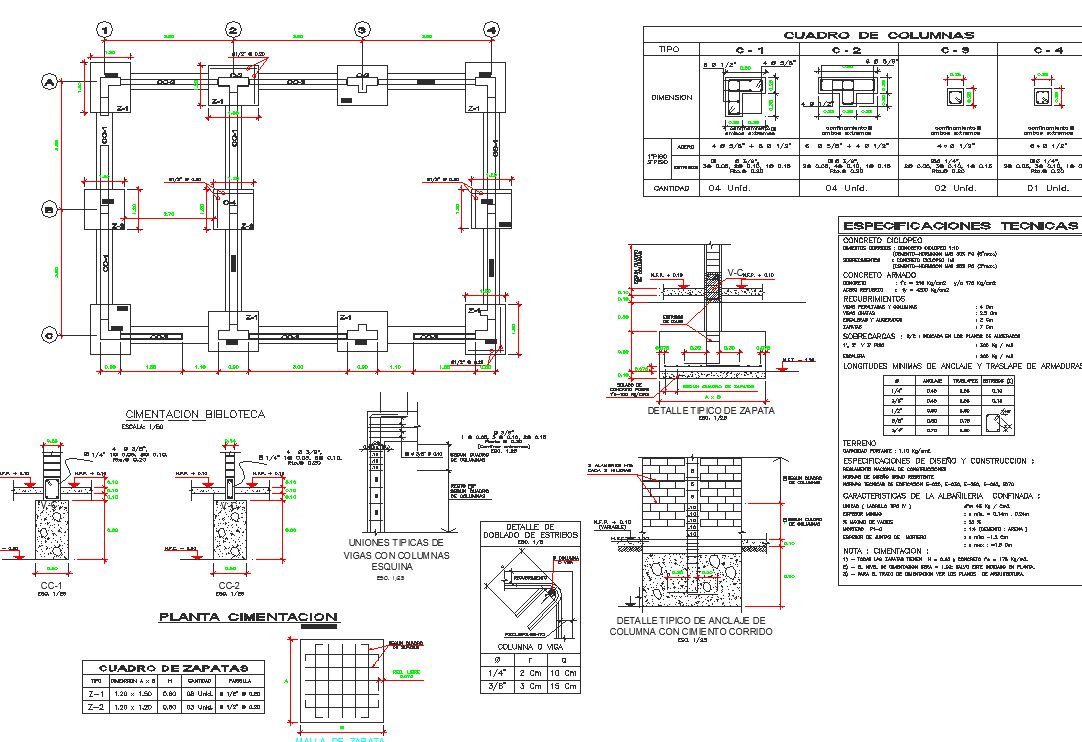 Foundation building plan detail dwg file