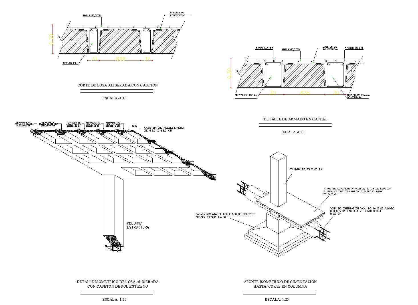 Foundation detailing with isometric drawing.
