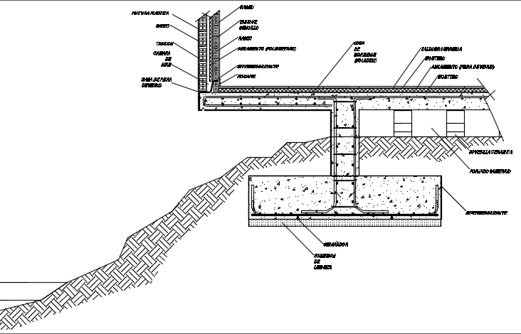 Foundation in jut section detail dwg file
