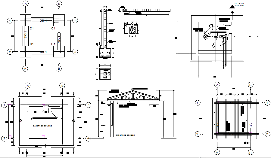 Foundation plan, elevation and section detail dwg file