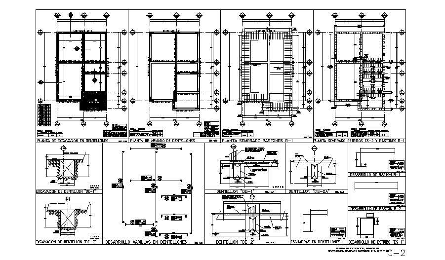 Foundation plan, framing plan and construction details of house dwg file