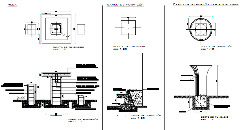 Foundation plan and elevation detail dwg file
