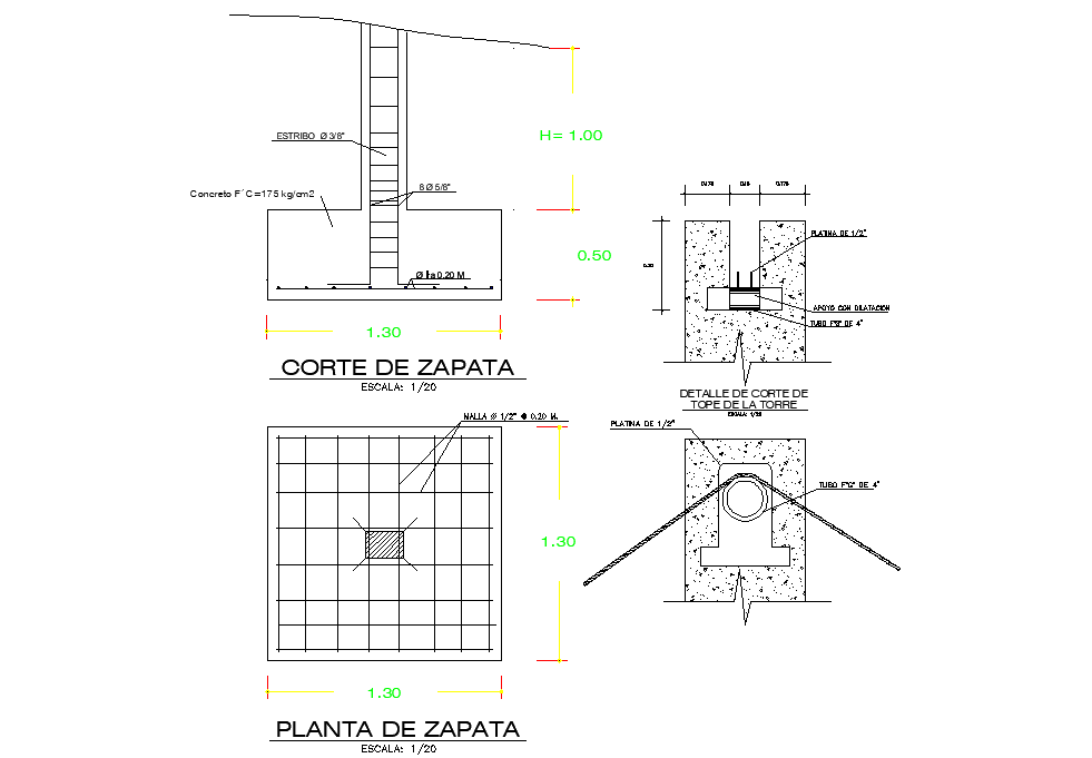 Foundation plan and section autocad file