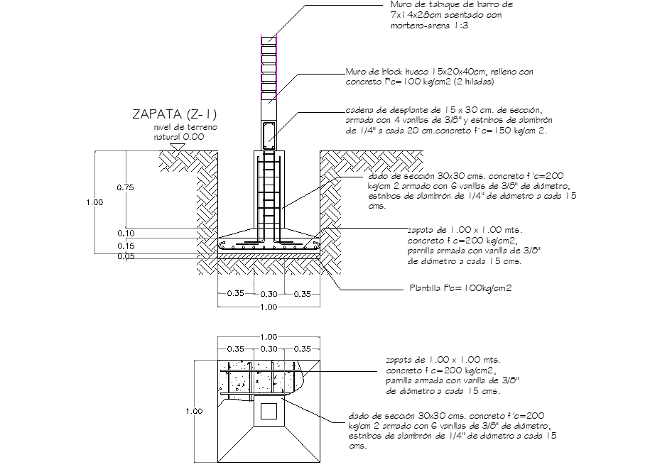 Foundation plan and section detail dwg file