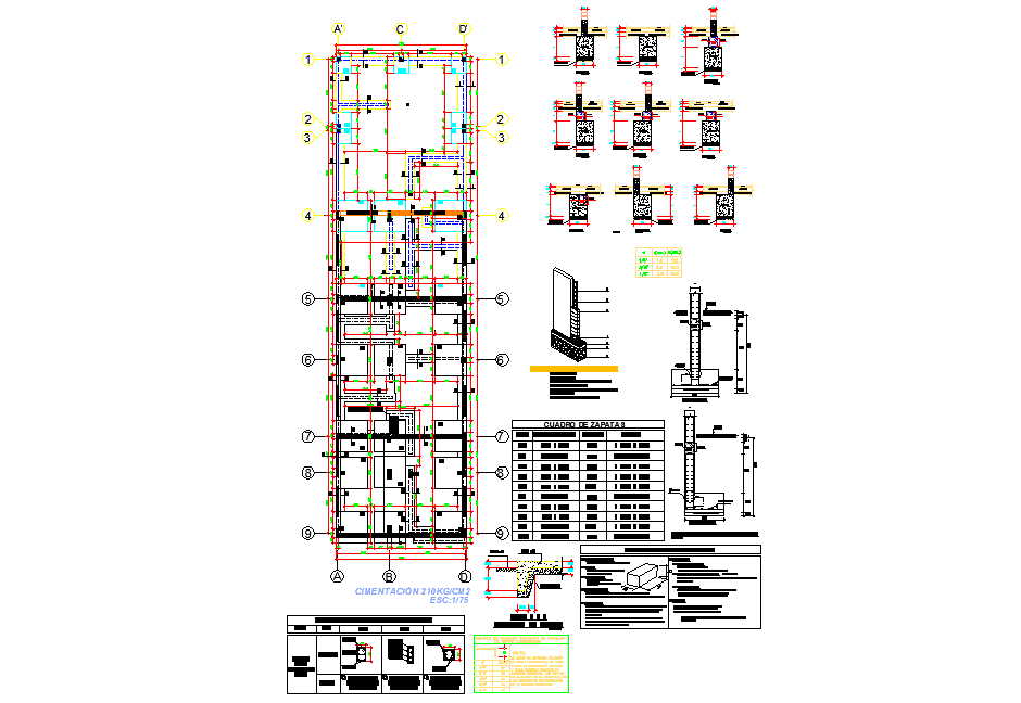 Foundation plan and section detail dwg file