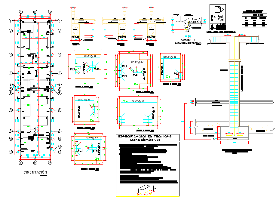 Foundation plan and section detail dwg file