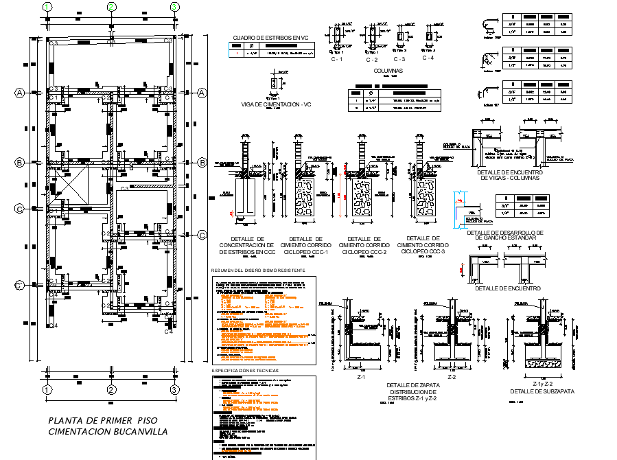 Foundation plan and section detail dwg file
