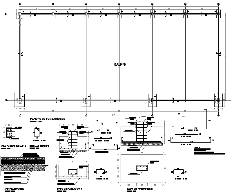 Foundation plan and section detail dwg file