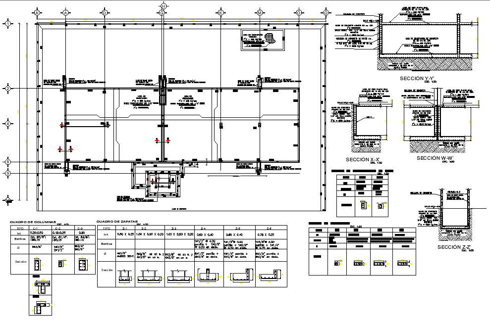 Foundation plan and section plan autocad file