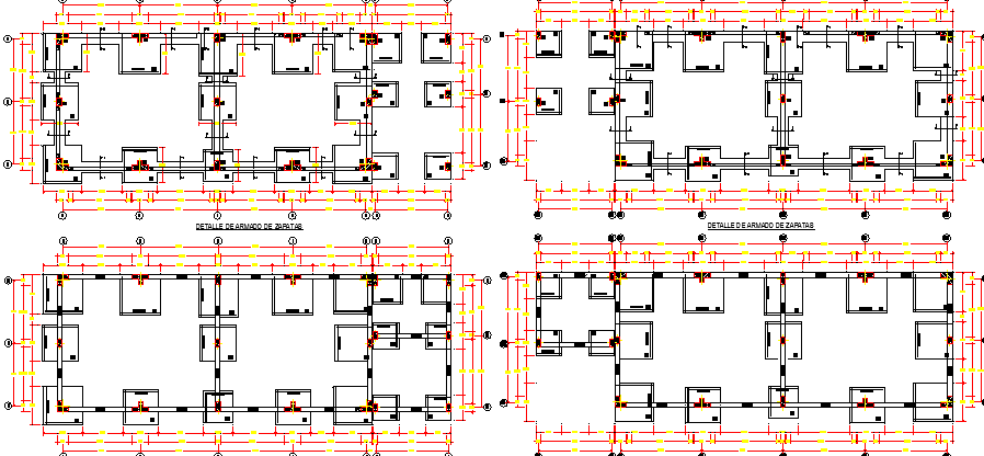 Foundation plan of college with beam and column assembly dwg file