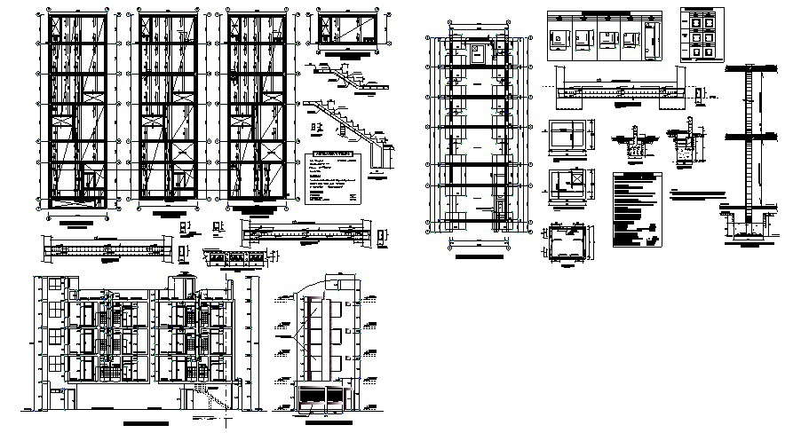 Foundation plan of hostel 6.00mtr x 20.00mtr with detail dimension in dwg file