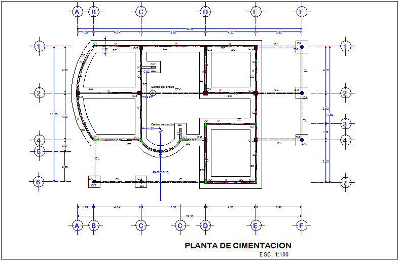 Foundation plan of office dwg file