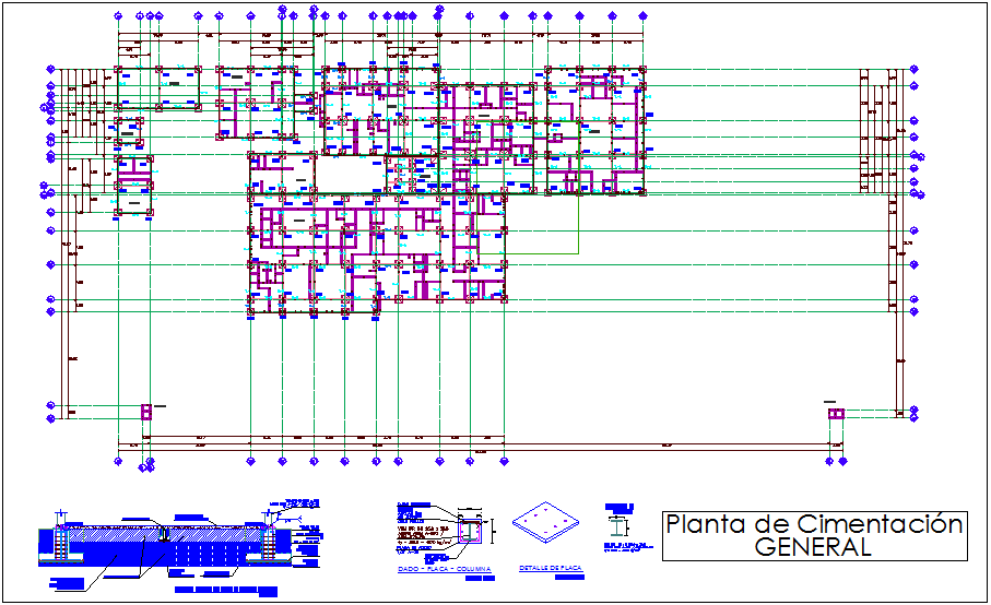 Foundation plan with construction detail dwg file