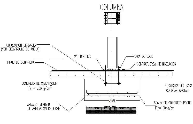 Foundation to column section detail dwg file